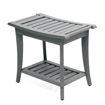 Tucker 22.1" Traditional Classic Slatted Solid Acacia Wood Indoor/Outdoor Shower Bench with Shelf and Handle